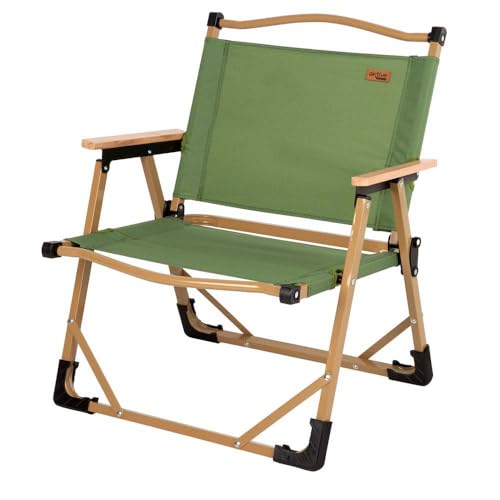 AKTIVE Silla Plegable Camping, Glamping, Color Verde, Topes antivuelco, 47x45x62 cm, Soporta 110 kg, Tejido poliéster, Estructura Acero, Reposabrazos Madera, Sillas Plegables (63067)