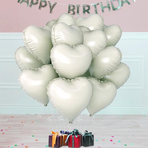 Image of White Heart Ballloons,18 Inch Foil Love Heart Shaped Balloons 12Pcs Creamy White love balloon for Anniversary Wedding Birthday Party Baby Shower Decorations