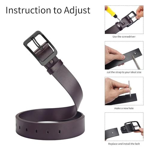 Men’s Leather Belt Black Work Casual Dress Jeans Belt with Alloy Prong Buckle4