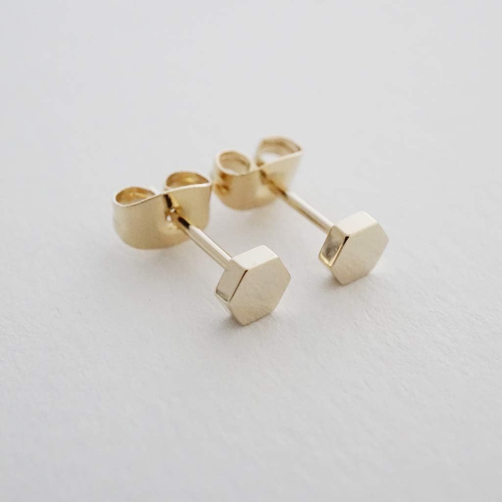 HONEYCAT Tiny Hexagon Honeycomb Stud Earrings in Gold, Rose Gold, or Silver | Minimalist Delicate Jewelry