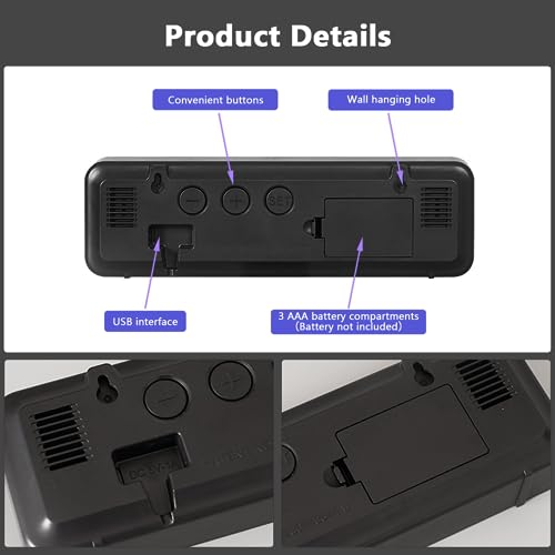 Reloj de pared digital LED con ajuste de brillo para dormir sin luz molesta 4
