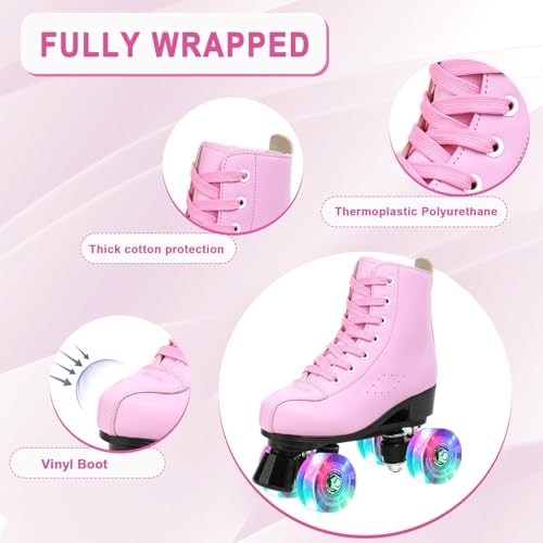 jessie Roller Skates Premium PU Leather Roller Skates for Women Classic Four-Wheel Outdoor and Indoor for Adults Women (Flash Wheel,Women's 9/ Men's 7.5) - Thumbnail 4