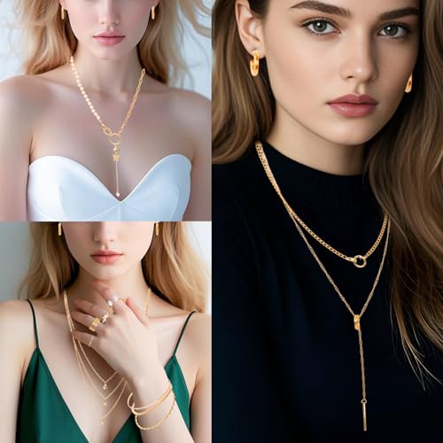 Image of 48pcs Gold Jewelry Set for Women Multi Layered Necklace Knuckle Rings Stackable Bracelets Dainty Earrings Anniversary Birthday Valentine Gift Pack for Women