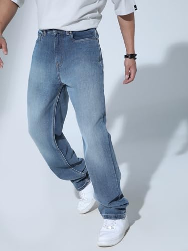 Image of Hubberholme Men Blue Cotton Straight Fit Casual Jeans