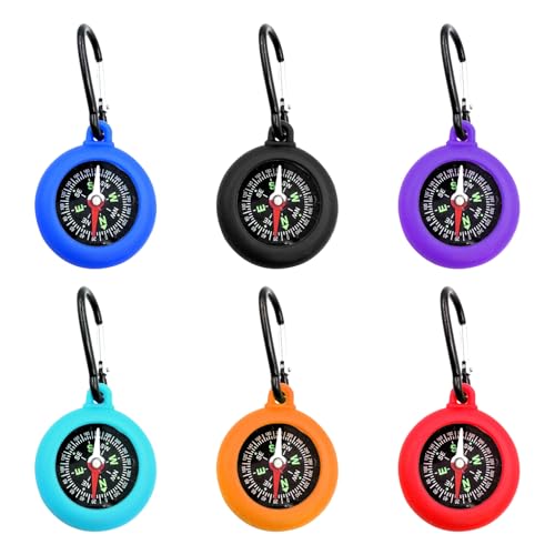 RELKLYU 6 Pezzi di Bussola con Ganci, Bussola per Bambini, Mini Bussola Portatile, Bussola in Silicone, Attrezzatura da Esterno.