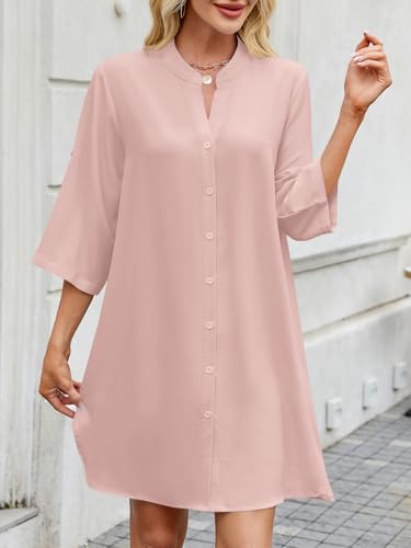 Image of PerZeal Womens Sexy V Neck Button Down Shirt Dresses Summer Short Sleeve Casual Loose Blouses & Button-Down Shifts Cover Ups