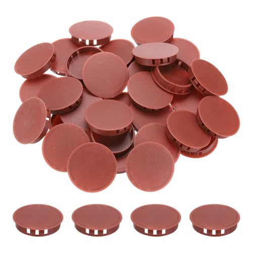 Image of MECCANIXITY 64PCS 50mm(2 inch) Red Brown Plastic Hole Plugs, Flush Type Panel Hole Plugs Insert End Caps for Locking Hole Tubes Furniture Cabinet