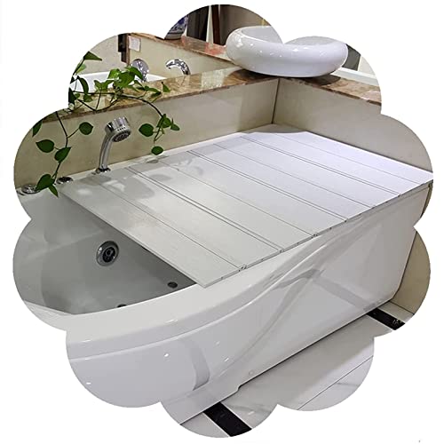 LANRUEU Cubierta plegable para tina, tapa de baño con obturador, 0,6 cm de grosor, cubierta aislante para tina, bandeja de PVC para baño, lectura, relajación, soporte de remojo (75 x 170 x 0,6 cm)