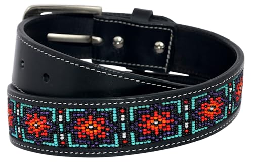 Leather Beaded Belt 1.5 Inch Wide, Western Gift for Birthdays & Special Occasion