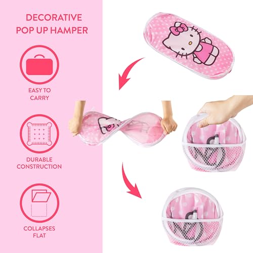 Image of Idea Nuova Sanrio Hello Kitty Pop-Up Hamper,Collapsible Laundry Basket with Durable Handles,Lightweight Storage Bin for Kids' Bedroom, Nursery, or Playroom,Pink