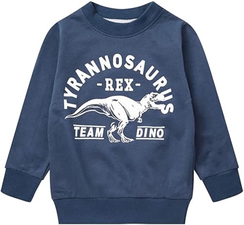Image of Popshion Toddler Boys Sweatshirts Dinosaur Long Sleeve Pullover Crewneck Shirts Cartoon Tee Sport Tops for Kids 1-8T
