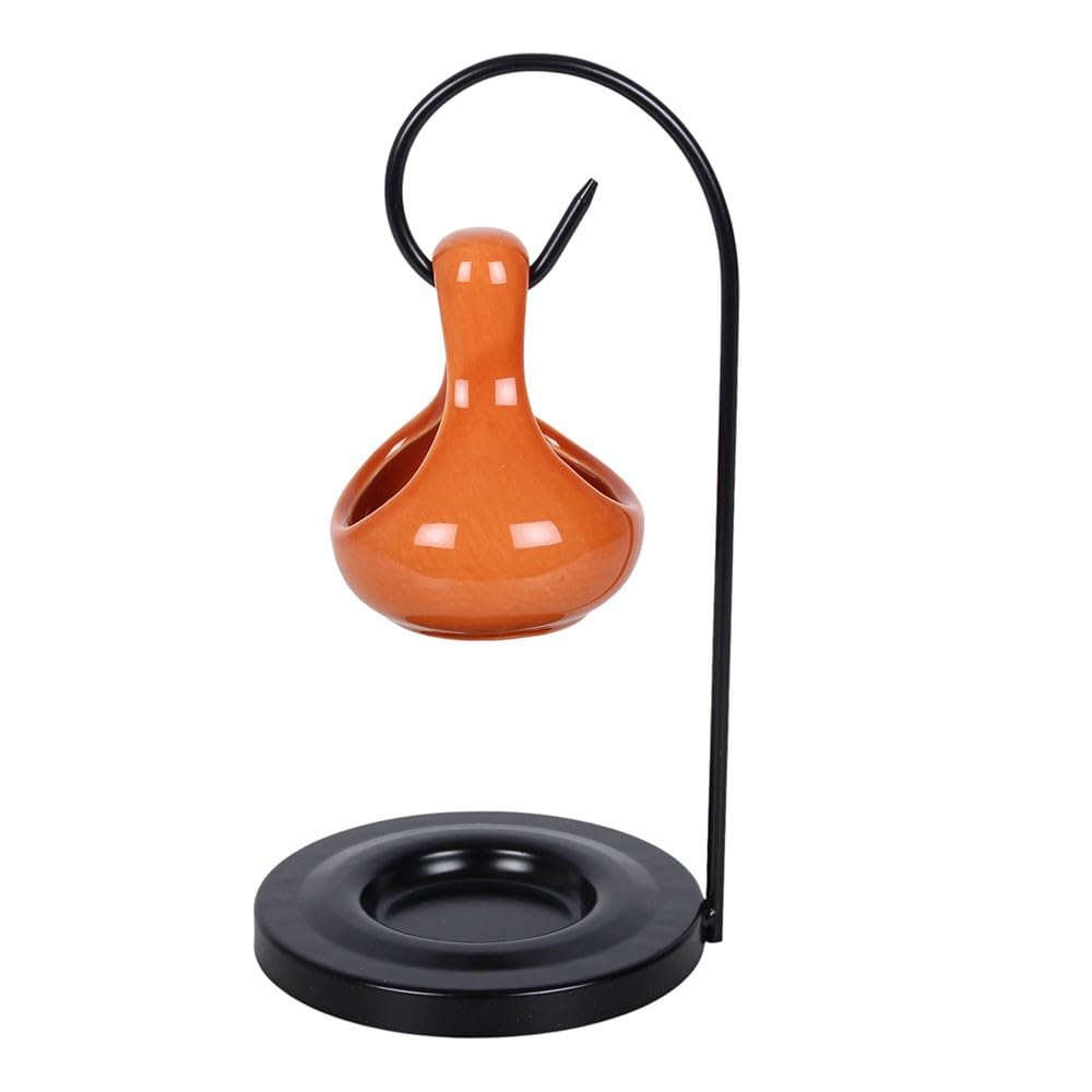 Tech Island Orange Oil Burner, Teardrop Hanging Ceramic Cauldron Wax Melt Essential Oil Burner Fragrance Scented Melter Aromatherapy Tear Drop Oil Warmer Fall Spring (Orange)