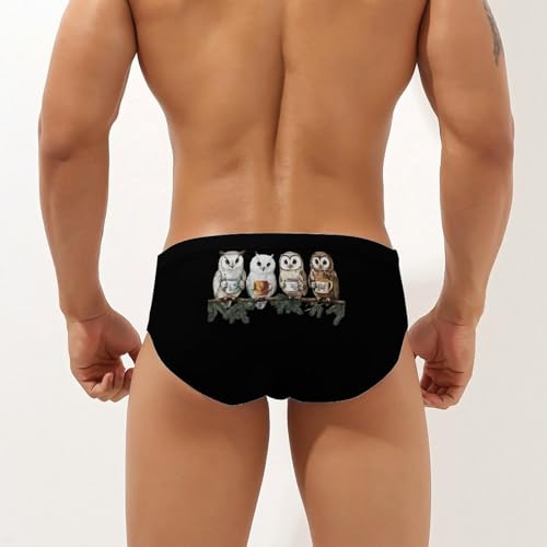 Tea Owls Printed Swim Briefs for Men Sexy Bikini Swimwear Elastic Beach Trunks Bathing Suit3