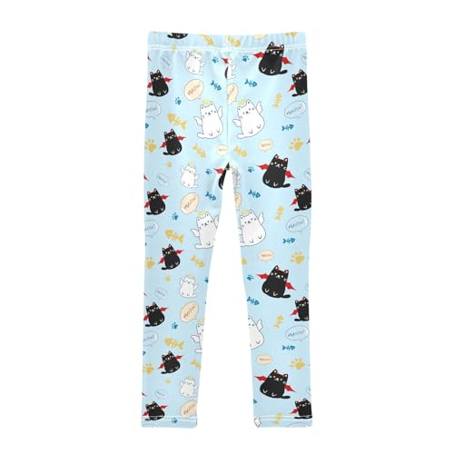 Cute Angle and Evil Cats Blue Girls Leggings Soft Comfortable Athletic Leggings Dancing Pants for 4-10 Years2