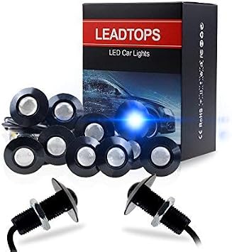 Eagle Eye LED Lights, 10-pack DIY 12V Ultra thin 23mm Eagle Eye Bulb Fog Tail DRL Daytime Running Lights Blue Kit for Car Motorcycle Blue, Black