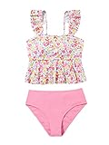 SOLY HUX Girl's Floral Print Ruffle Trim Bikini Swimsuit High Waisted 2 Piece Bathing Suit Swimwear Pink Floral 14Y