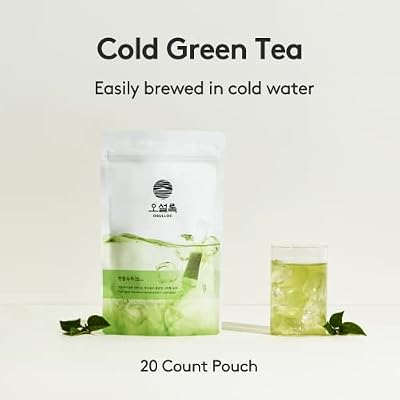 OSULLOC Cold Green Tea, Unsweetened Iced Tea Bags, Stick-Type in Pouch Package, Premium Organic Pure Tea from Jeju, 20 count, 1.41 oz, 40g