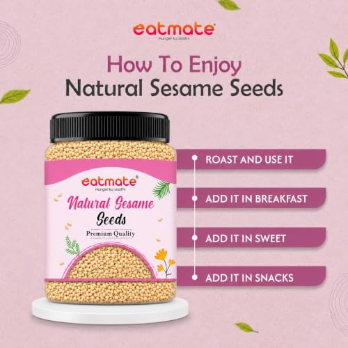 Image of Eatmate Premium Natural Sesame Seeds 250 g | White Till Seeds for Eating, Cooking & Baking | Nutritious Indian Spice | Rich in Calcium, Protein & Fiber | Fresh Natural Til Seeds for Daily Use