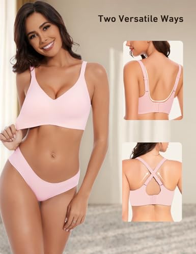 Image of Vinfact Womens V Lace Wireless Seamless Bras No Underwire Comfort Push Up Bra Supportive Full Coverage Bralettes T Shirt Bra