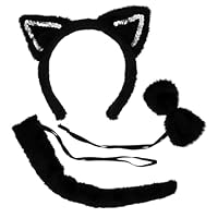 BESPORTBLE 1 Ensemble bandeau oreilles de chat duveteux bandeaux oreilles de chat dirigé mignon briller faux costumes d'halloween pour femmes collier décoratif Peluche Black