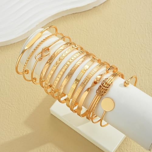 Image of IF ME Gold Bangle Bracelets for Women, Indian Bangles Stackable Set, Multi Layer Textured 18K Gold Plated Chunky Bracelets Boho Jewelrys Set