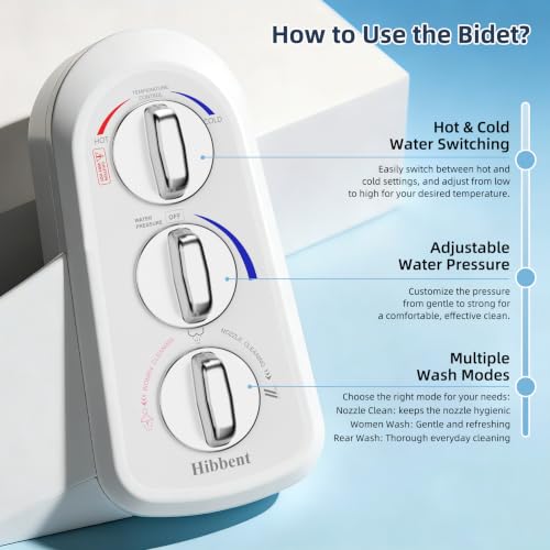 Hibbent Bidet Attachment, Hot & Cold Water Spray Bidet Toilet Seat, White - image 5