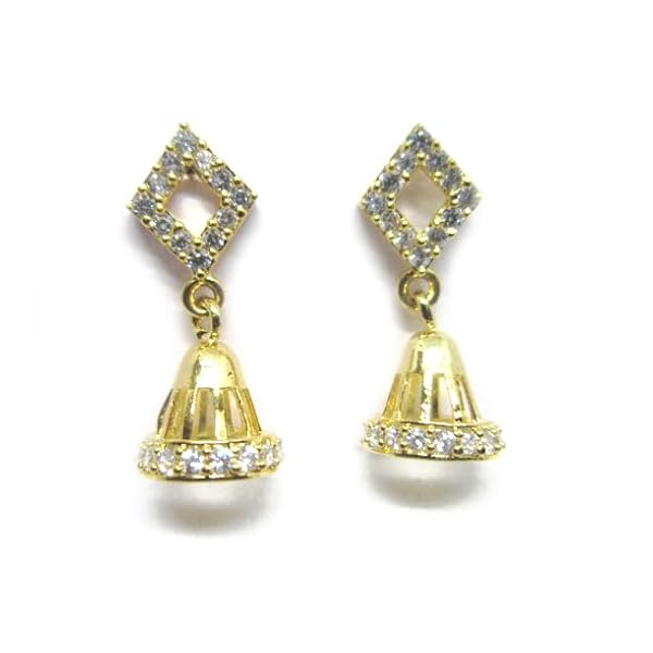Rhombus shape stud Crystal Dangle Drop Jhumka Earrings for Women, 92.5 Silver, Gold Plated - Image 5