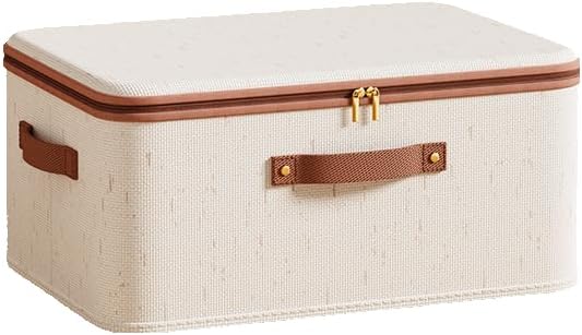 Storage Bin with Lid, Fabric storage organizing box closet with Handles, Breathable Cotton Linen colthe organizing Box, Wardrobe (Washable) (small)