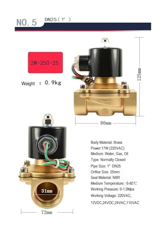 Électrovanne 1 pouce en laiton 220VAC normalement fermée pour eau - 6