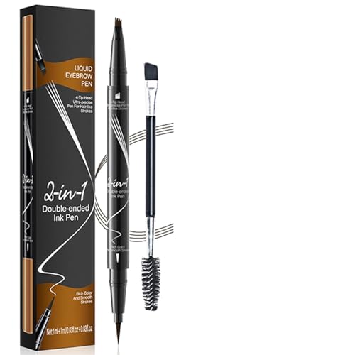 KOSLEOW Lápiz de Cejas 2 en 1 de Doble Punta, Lapiz Cejas Waterproof Efecto 3D, Maquillaje de Larga Duración con Aplicador, Marrón Oscuro, Ideal para Ceja Naturales y Delineador de Ojos
