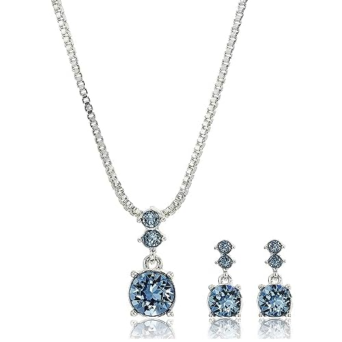 Nine West Women’s Boxed Necklace/Pierced Earrings Set, Silver/Blue, One Size