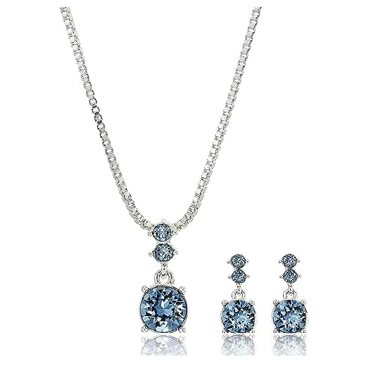NINE WEST Women's Boxed Necklace/Pierced Earrings Set, Silver/Blue, One Size