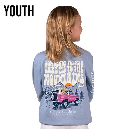 Simply Southern Youth | Somebody Please Take me to The Mountains | Preppy and Stylish Girl’s Fog Blue Relaxed-Fit Small Long Sleeve T-Shirt3