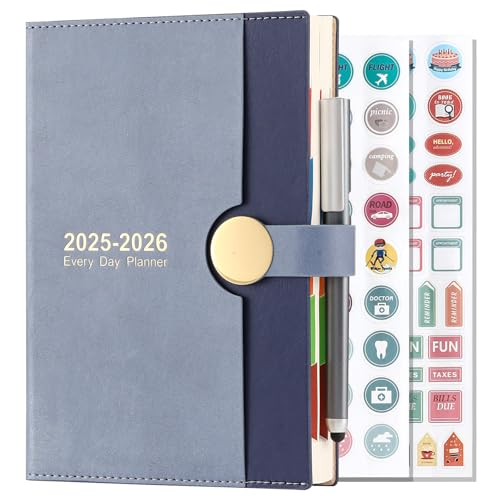 Agenda académica 2025-2026, A5, página por día, de agosto de 2025 a agosto de 2026, agenda diaria de 13 meses, agenda de tapa dura con bolígrafo (azul)