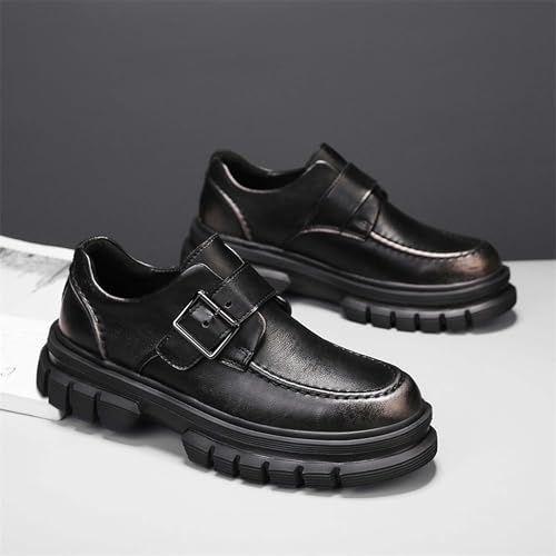 Men's Retro Loafers with Buckle Design Slip-Resistant Thick Soles Business Formal Shoes Fashionable Urban Work Uniforms Wedding Leather Shoes,Black, Brown4