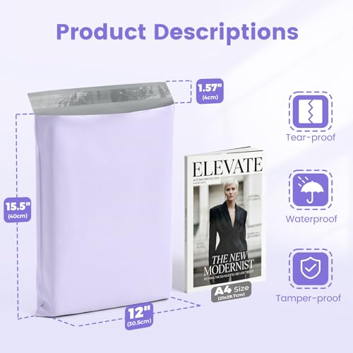 Image of Metronic Poly Mailers 12x15.5 50PC Shipping Bags for Clothing Lilac Purple | Self-Seal Waterproof Mailers Poly Bags Shipping Envelopes Durable Plastic Package Mailing Bags Postal Bags for Small Business