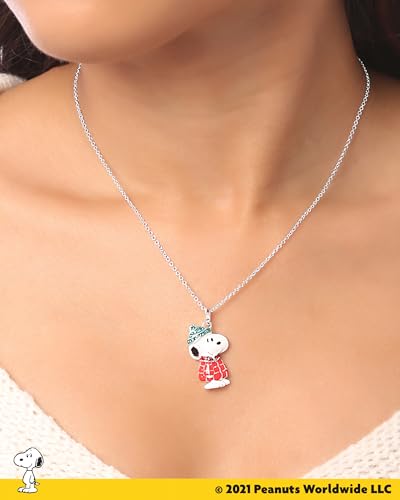 SALLY ROSE Peanuts Snoopy Pendant Necklace with Crystals, 16"+2" Silver Flash-Plated Snoopy Necklace for Women Official License3