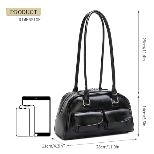 Image of Fozehlad Y2K Shoulder Bag for Women Retro PU Leather Tote Handbag Multi-Pocket Hobo Bag with Zipper for Gifts