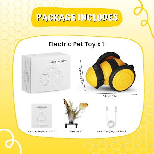 Image of Interactive Cat Toy | Automatic Bee-Shaped Small Smart Pet Toy | Moving Toy for Play & Stimulation | for Indoor & Persian Breeds | Rechargeable Fun Exercise Toy (Yellow)