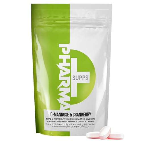 Pharma D-Mannose & Cranberry Tablets – UTI & Bladder Support, Cystitis Relief, Natural Urinary Tract Health Supplement for Women & Men – 60 Tablets (2 Month Supply) – Made in The UK, Vegan Friendly