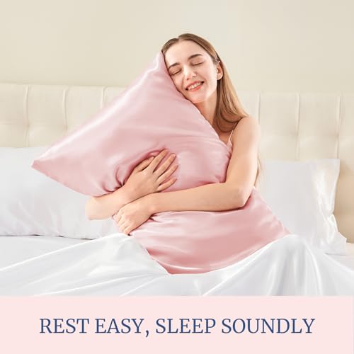 BEDELITE Satin Pillowcase with Zipper, Pink King Size Pillow Cases Set of 2, Super Soft and Cooling Similar to Silk Pillow Cases, Gift for Women Men(20x36 Inches)