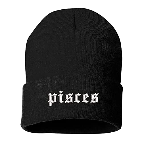 DSY Lifestyle Pisces Old English Beanie Hat - Zodiac Beanie (Pink)