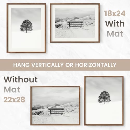Image of 22x28 Poster Frame, USA-Sourced Natural Walnut Wood Picture Collage Frame with HD Tempered Glass, Modern Simple 22 x 28 Wooden Photo Frame Matted to 18x24, Vertical & Horizontal Wall Hanging Display