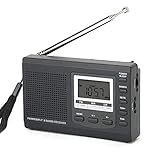 POENVFPO Radio digitale, Mini radio stereo portatile con sveglia digitale altoparlante stereo per ufficio viaggi a casa (nero)