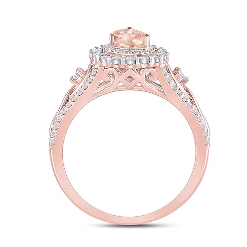 Jewels By Lux 14kt Rose Gold 3/8 Cttw Diamond and 1/2 Cttw Morganite Wedding Engagement Anniversary Ring, Women Size: 5-93