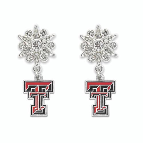 Texas Tech Red Raiders Grace Crystal Starburst Dangle Post Earrings, Silver, Officially Licensed TTU