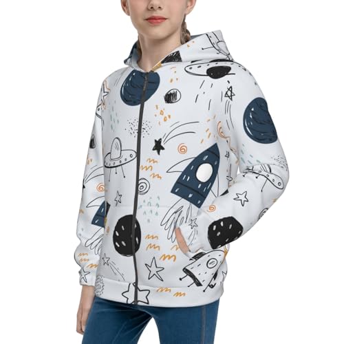 Cartoon Planets Kids Pullover Hoodies Boys Zip Up Sweatshirts Girls Athletic Clothes with Pocket