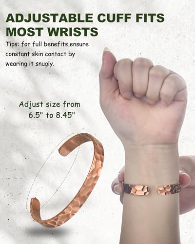 MagEnergy Copper Bracelet for Men Women, 100% Solid Copper Bracelets, Pure, Raw Handmade Hammered Copper Cuff Bangles Bracelet4