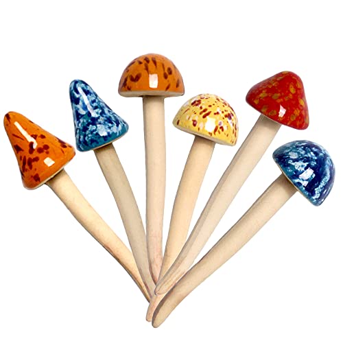 Greefun Mushroom Outdoor Decor 6pcs Colorful Ceramic Mushroom Home Garden Planters Yard Lawn Ornaments Stakes (5.12inch)