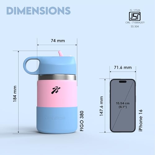 Image of VBOTT GENFLASK-FIGO - 380 ml |Thermosteel Flask with Straw Sipper with Finger Loop| SS 304 Water Bottle|Hot /Cold-18 /24 hrs|Insulated Bottles| Pink /Light Blue Colour l Multipurpose